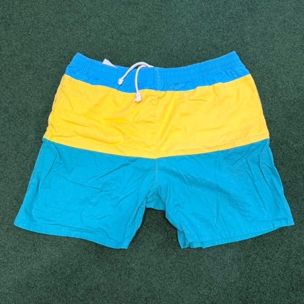 Vintage 90s cotton swim shorts color block striped 1990s vintage elastic trunks